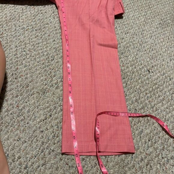 & OTHER STORIES Belted Plaid Kick Flare Trousers Pink Wool Blend- Size 6 - Picture 13 of 13